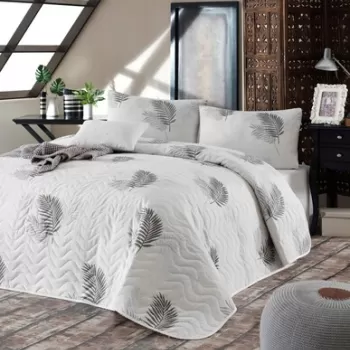 Set cuvertura de pat dubla 3 piese, Palma - Grey, Eponj Home, 65% bumbac/35% poliester imagine