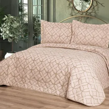 Set cuvertura de pat dubla 3 piese, Parolin - Beige, Dowry World, Bumbac imagine