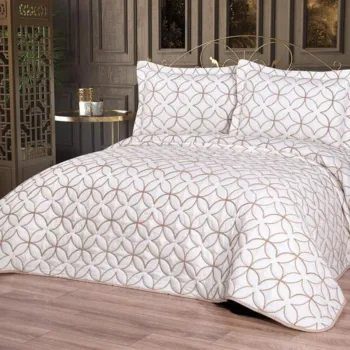 Set cuvertura de pat dubla 3 piese, Parolin - Cream, Gold, Lumea zestrei, Bumbac imagine