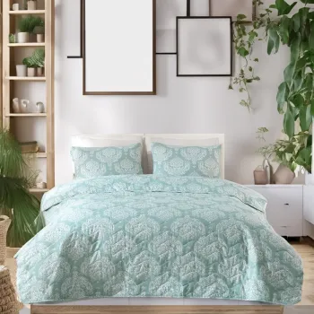 Set cuvertura de pat dubla 3 piese, Post - Water Green, Eponj Home, 65% bumbac/35% poliester imagine