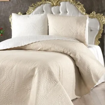Set cuvertura de pat dubla 3 piese, Sanem - Cream, Beige, Lumea zestrei, Bumbac imagine