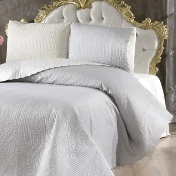 Set cuvertura de pat dubla 3 piese, Sanem - Cream, Grey, Lumea zestrei, Bumbac imagine