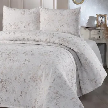 Set cuvertura de pat dubla 3 piese, Slayka - Cream, Cappucino, Lumea zestrei, Bumbac imagine