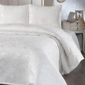 Set cuvertura de pat dubla 3 piese, Slayka - Cream, Dowry World, Bumbac imagine