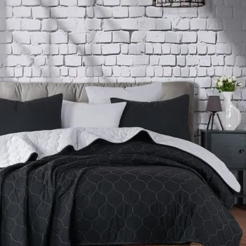 Set cuvertura de pat dubla 3 piese, Solid - Black, Grey, Eponj Home, 65% bumbac/35% poliester imagine