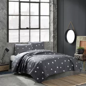 Set cuvertura de pat dubla 3 piese, Ucgen - Grey, Eponj Home, 65% bumbac/35% poliester imagine