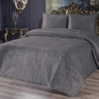 Set cuvertura de pat dubla 3 piese, Velica - Anthracite, Dowry World, Catifea imagine