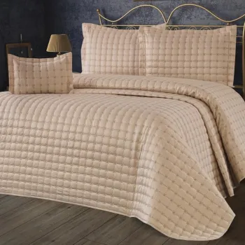 Set cuvertura de pat dubla 3 piese, Yildiz - Cappucino, Dowry World, Bumbac imagine