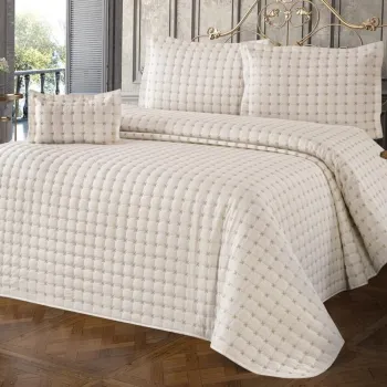Set cuvertura de pat dubla 3 piese, Yildiz - Cream, Dowry World, Bumbac imagine