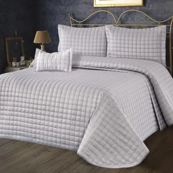 Set cuvertura de pat dubla 3 piese, Yildiz - Grey, Dowry World, Bumbac imagine