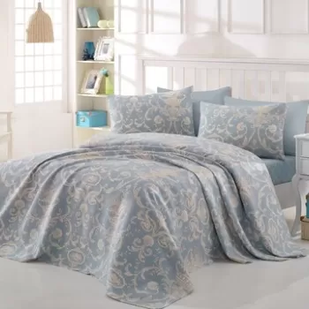 Set cuvertura de pat dubla, Eponj Home, Tuval Blue, 4 piese, 100% bumbac, bleu/crem imagine