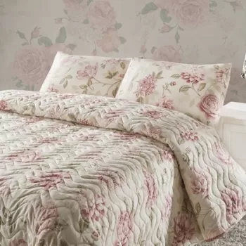 Set cuvertura de pat dubla King Size matlasata, Eponj Home FR, Care Pink, 3 piese, 65% bumbac, 35% poliester, multicolor imagine