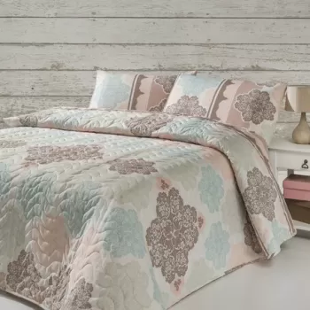 Set cuvertura de pat dubla matlasata, 3 piese, 220x240 cm, amestec bumbac, Eponj Home, Andalucia, turcoaz imagine