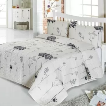 Set cuvertura de pat dubla matlasata, Eponj Home, Efil Beige Grey, 3 piese, 65% bumbac, 36% poliester, alb/negru/gri imagine