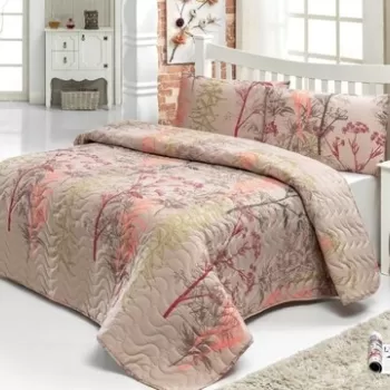 Set cuvertura de pat dubla matlasata,Eponj Home, Urla Beige, 3 piese, 65% bumbac, 5% poliester, multicolor imagine