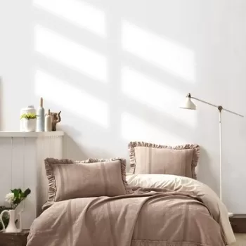 Set cuvertura de pat dubla Pique, 3 piese, 220x240 cm, 100% bumbac Jacquard, Saheser, Tziana, bej imagine