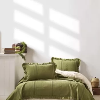 Set cuvertura de pat dubla Pique, 3 piese, 220x240 cm, 100% bumbac Jacquard, Saheser, Tziana, kaki imagine