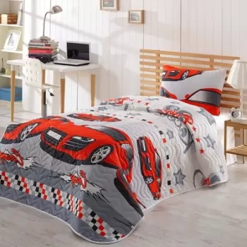 Set cuvertura de pat matlasata, Eponj Home, Crazy Red, 2 piese, 65% bumbac, 35% poliester, multicolor imagine