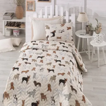 Set cuvertura de pat matlasata, Eponj Home, Havhav Cream, 2 piese, 65% bumbac, 35% poliester, multicolor imagine