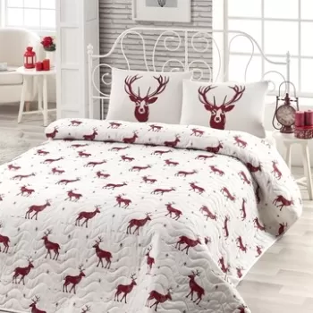 Set cuvertura de pat pentru o persoana Geyik - Claret Red, EnLora Home, 2 piese, 65% bumbac si 35% poliester, visiniu imagine