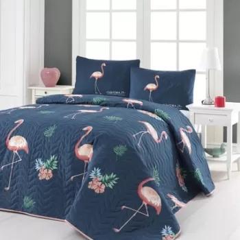 Set cuvertura matlasata dubla 3 piese, Big Filamin - Dark Blue, Eponj Home, 65% bumbac/35% poliester imagine