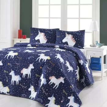 Set cuvertura matlasata dubla 3 piese, Magic Unicorn, Eponj Home, 65% Bumbac/35% Poliester(Husa)/ imagine