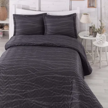 Set cuvertura matlasata dubla 3 piese, Verda - Grey, EnLora Home, 65% bumbac/35% poliester imagine