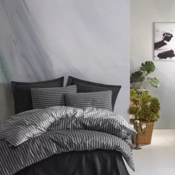 Set cuvertura matlasata dubla Bamboo, Bamboo - Anthracite, Cotton Box, 60% bumbac satinat/40% bambus imagine