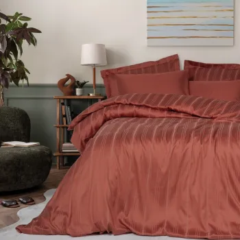 Set cuvertura matlasata dubla Bamboo, Bamboo Stripe - Tile Red, Cotton Box, 60% bumbac satinat/40% bambus imagine