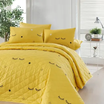 Set cuvertura matlasata dubla King (FR), 3 piese, L'essentiel Maison, Dide, Galben imagine