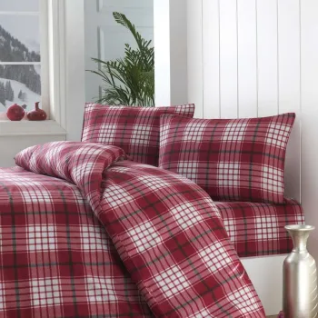 Set cuvertura matlasata dubla King (FR), 3 piese, L'essentiel Maison, Ekose v2, Rosu/Alb imagine