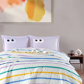 Set cuvertura matlasata dubla King (FR), 3 piese, L'essentiel Maison, Funny, 65% bumbac/35% poliester, Lila imagine