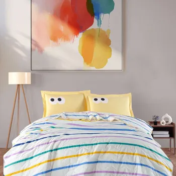 Set cuvertura matlasata dubla King (FR), 3 piese, L'essentiel Maison, Funny, Galben imagine