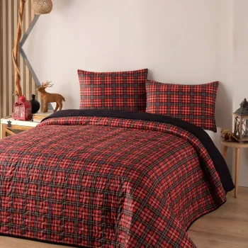 Set cuvertura matlasata dubla King (FR), 3 piese, L'essentiel Maison, Iskoc, 65% bumbac/35% poliester, Rosu imagine