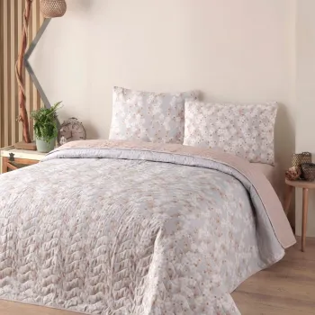 Set cuvertura matlasata dubla King (FR), 3 piese, L'essentiel Maison, Piti Yaprak, 65% bumbac/35% poliester, Roz prafuit imagine