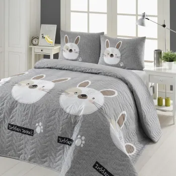 Set cuvertura matlasata dubla King (FR), 3 piese, L'essentiel Maison, Tavsancik, 65% bumbac/35% poliester, Gri / Maro / Alb / Roz imagine