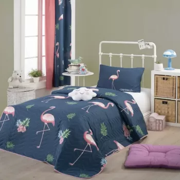 Set cuvertura matlasata Single 160x220 cm, 2 piese, Big Filamin - Dark Blue, Eponj Home, 65% bumbac/35% poliester imagine