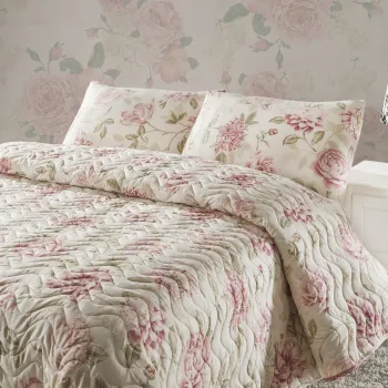 Set cuvertura matlasata Single 160x220 cm, 2 piese, Care - Pink, EnLora Home, 70% bumbac / 30% poliester imagine