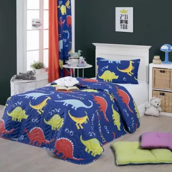 Set cuvertura matlasata Single 160x220 cm, 2 piese, Dinazorus - Blue, Eponj Home, 65% bumbac/35% poliester imagine