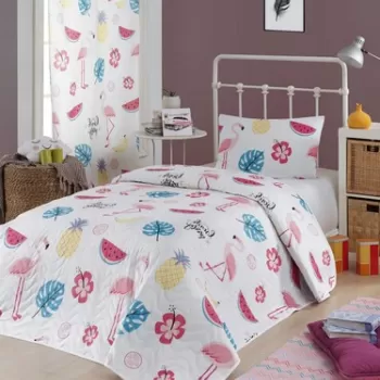 Set cuvertura matlasata Single 160x220 cm, 2 piese, Kokteyl - White, Eponj Home, 65% bumbac/35% poliester imagine