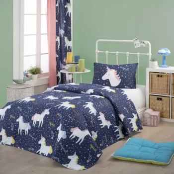 Set cuvertura matlasata Single 160x220 cm, 2 piese, Magic Unicorn, Eponj Home, 65% Bumbac/35% Poliester(Husa)/ imagine
