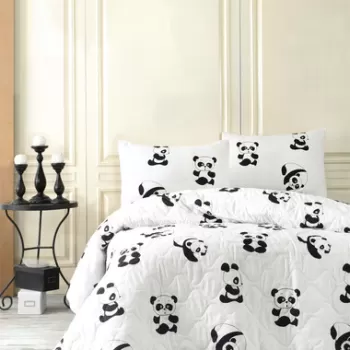 Set cuvertura matlasata Single 160x220 cm, 2 piese, Panda, EnLora Home, 65% bumbac/35% poliester imagine