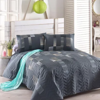 Set cuvertura matlasata Single 160x220 cm, 2 piese, Trace - Anthracite, Eponj Home, 65% bumbac/35% poliester imagine