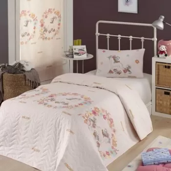 Set cuvertura matlasata Single 160x220 cm, 2 piese, Unicornlar - Pink, Eponj Home, 65% bumbac/35% poliester imagine