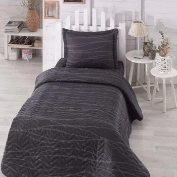 Set cuvertura matlasata Single 160x220 cm, 2 piese, Verda - Grey, EnLora Home, 65% bumbac/35% poliester imagine