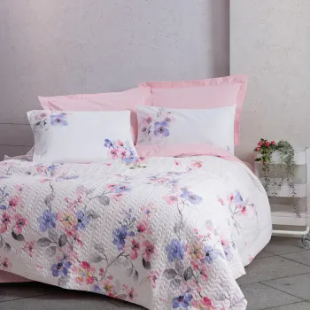 Set cuvertura matlasata Single, L'essentiel Maison, Jayda, Bumbac Ranforce, Pink / White / Purple imagine