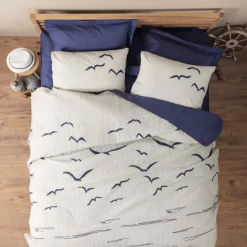 Set cuvertura matlasata Single, L'essentiel Maison, Larum, Albastru inchis/Alb imagine