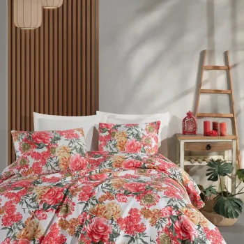 Set cuvertura pique dubla 3 piese, L'essentiel Maison, Lotus, Bumbac, Rosu imagine