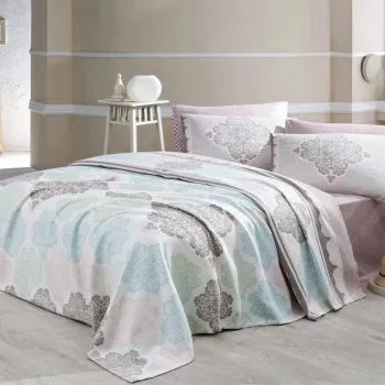 Set cuvertura pique dubla, Andalucia - Turquoise, Eponj Home, Bumbac imagine