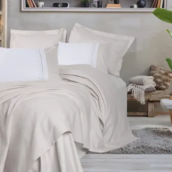 Set cuvertura pique dubla, Chaste - Stone, Cotton Box, Bumbac imagine